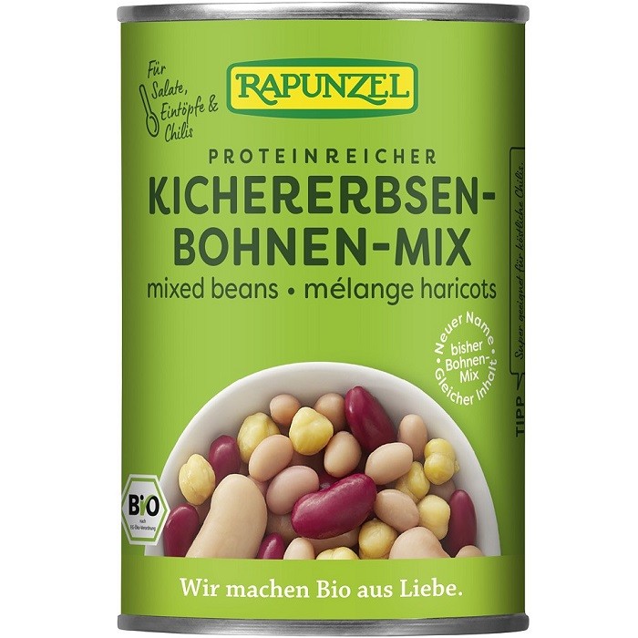 Fasole mixta bio, conserva 400g Rapunzel