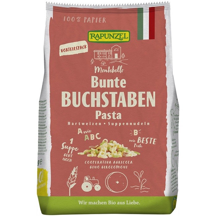 Fidea supa litere colorate Semola din grau dur bio 500g Rapunzel