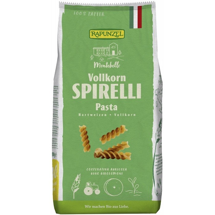 Spirelli din grau integral bio 500g Rapunzel