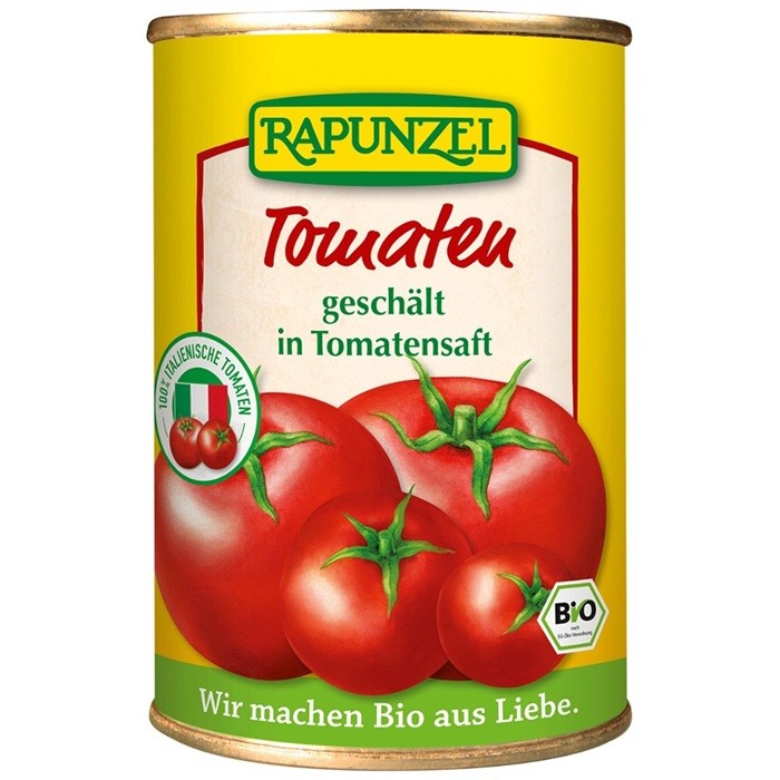 Tomate decojite bio in suc de rosii, conserva 400g Rapunzel