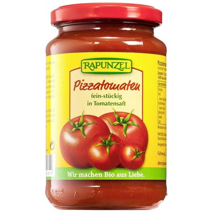 Tomate bucatele in suc de rosii bio, pentru pizza 330g Rapunzel