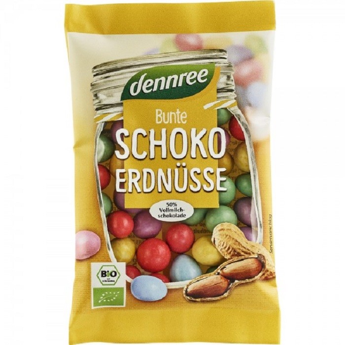 Arahide colorate cu ciocolata de lapte bio 100g Dennree
