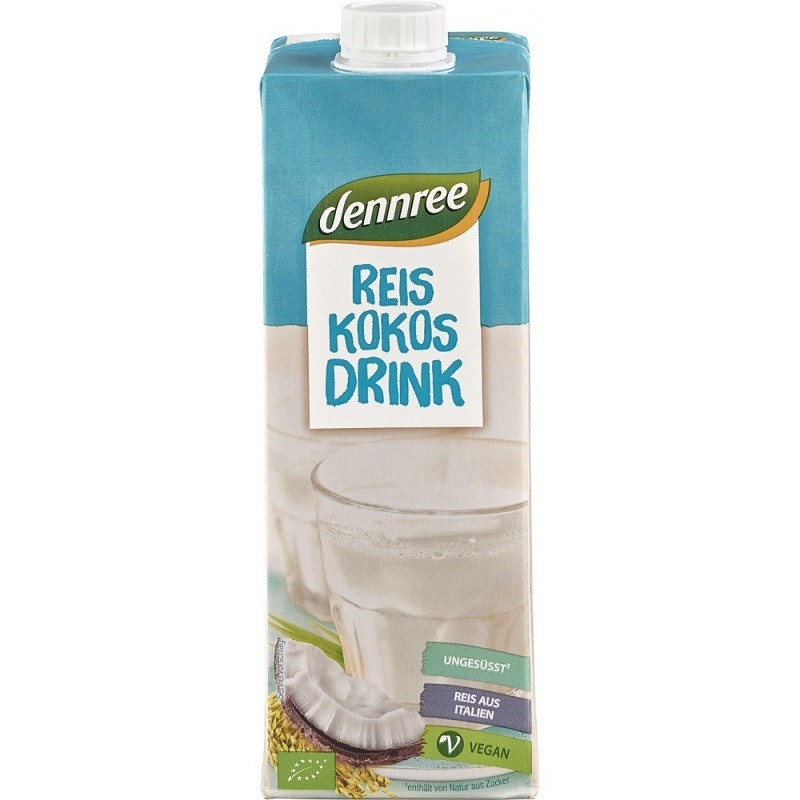 Bautura de orez cu cocos bio natur, fara zahar 1 L Dennree