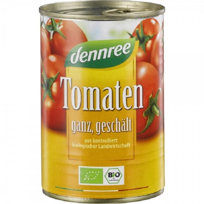 Tomate bio cojite in sos de rosii, doza 400 ml Dennree