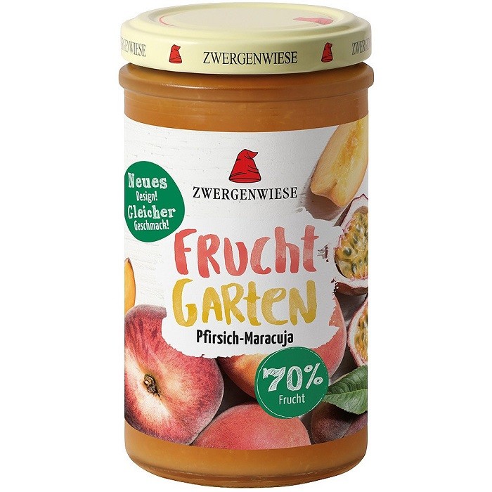 Gem de piersici si maracuja bio, indulcit cu nectar de agave 225g Zwergenwiese