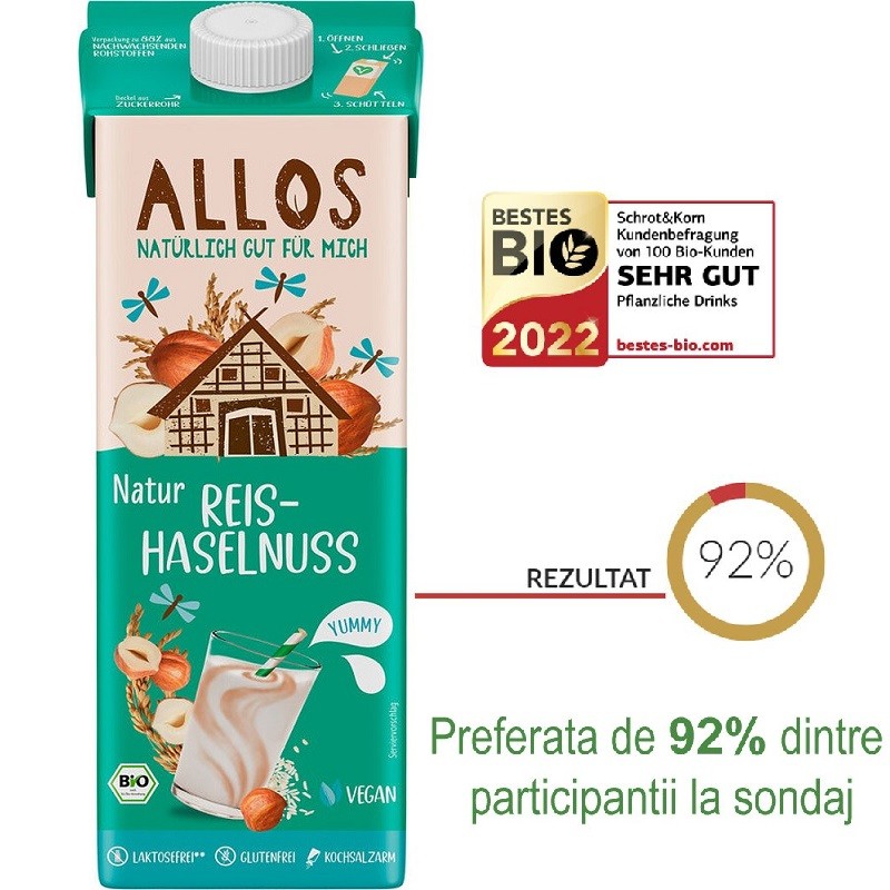 Bautura cu orez si alune bio, fara gluten 1000 ml Allos