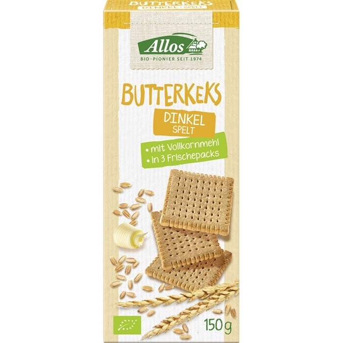 Biscuiti bio din spelta cu unt si miere, fara ou, fara drojdie 150g Allos