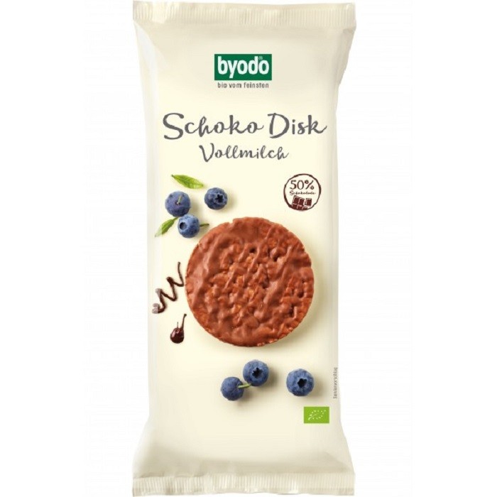 Rondele din orez integral cu ciocolata cu lapte bio, fara gluten 65g Byodo
