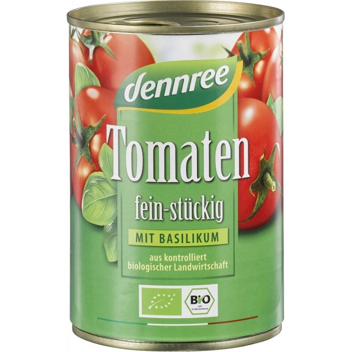 Rosii bucati in sos de rosii cu busuioc bio 400g Dennree