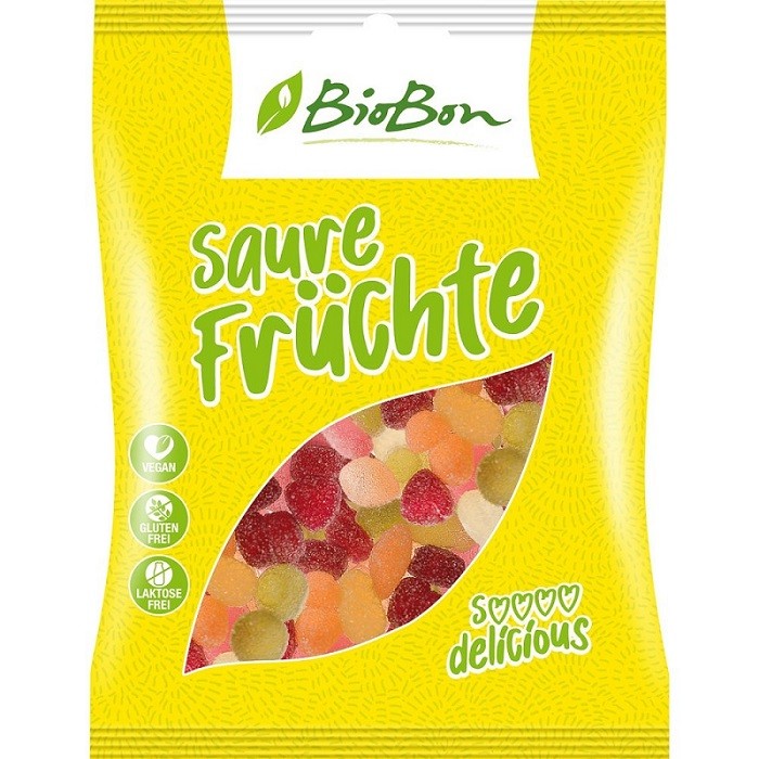Jeleuri acrisoare de fructe bio, fara gluten 100g Biobon