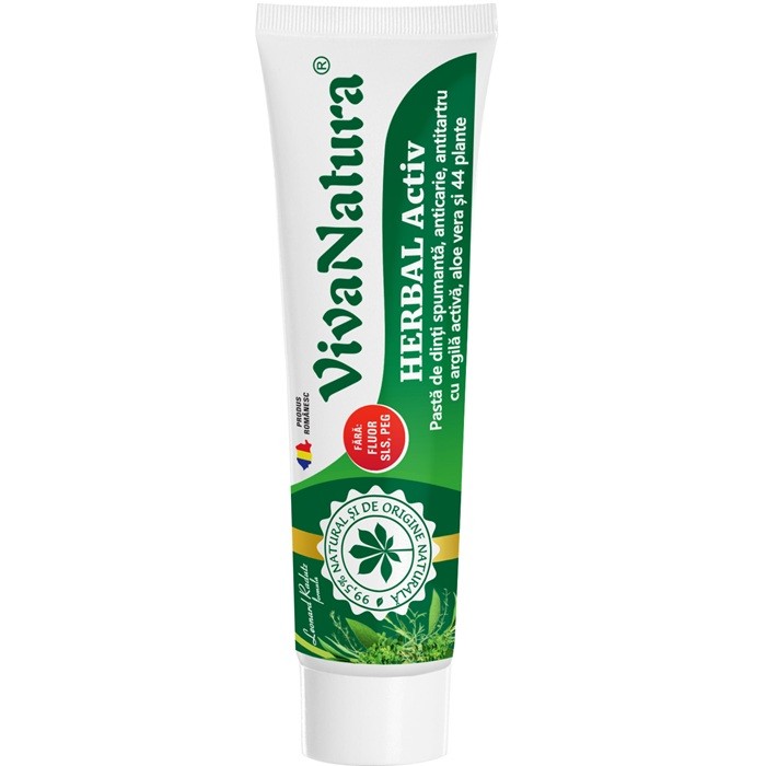 Pasta de dinti spumanta cu aloe vera si argila Gennadent Herbal 80ml VivaNatura