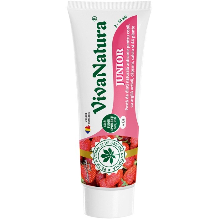 Pasta de dinti cu capsune pentru copii, naturala 80ml Gennadent Junior VivaNatura