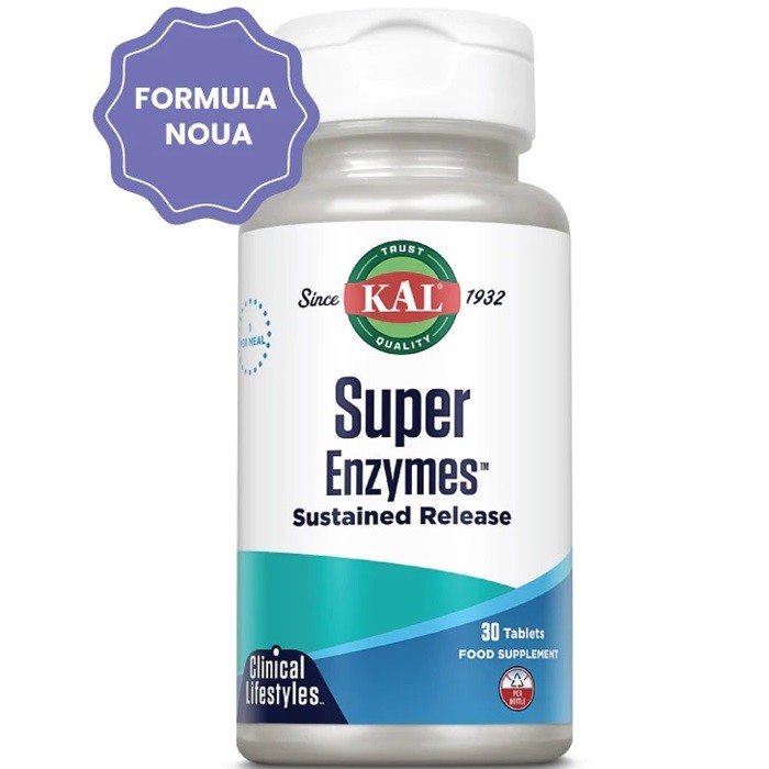 Super Enzymes 30 tablete cu eliberare prelungita (Bi-Layer) Kal VItamins