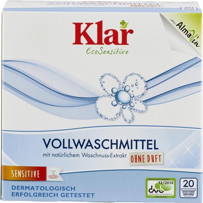 Detergent pentru rufe cu nuci de sapun, fara parfum 1.1kg Klar Eco Sensitive