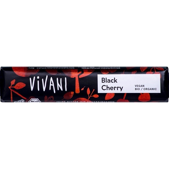 Baton de ciocolata amaruie cu visine bio, vegan 35g Vivani