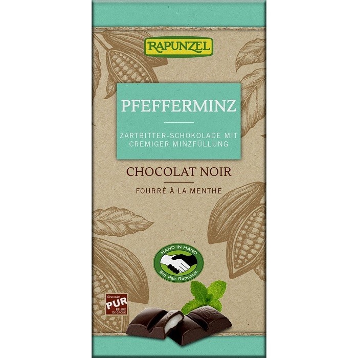 Ciocolata neagra cu crema de menta bio 100g Rapunzel