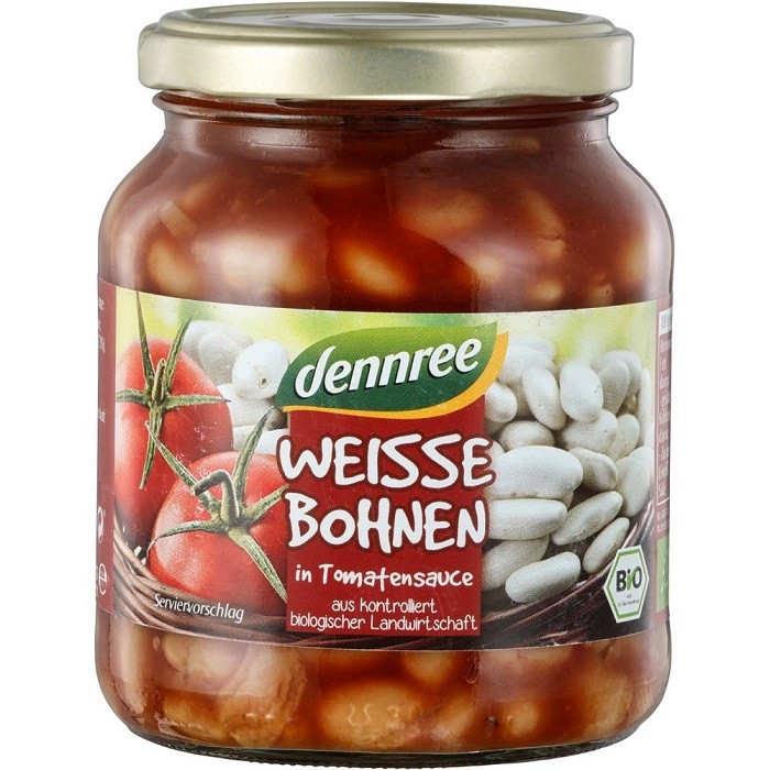 Fasole alba in sos de rosii bio 350g Dennree