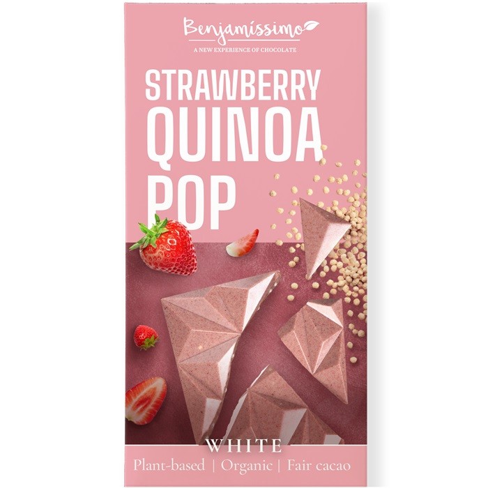 Ciocolata alba cu capsuni si quinoa bio 60g Benjamissimo