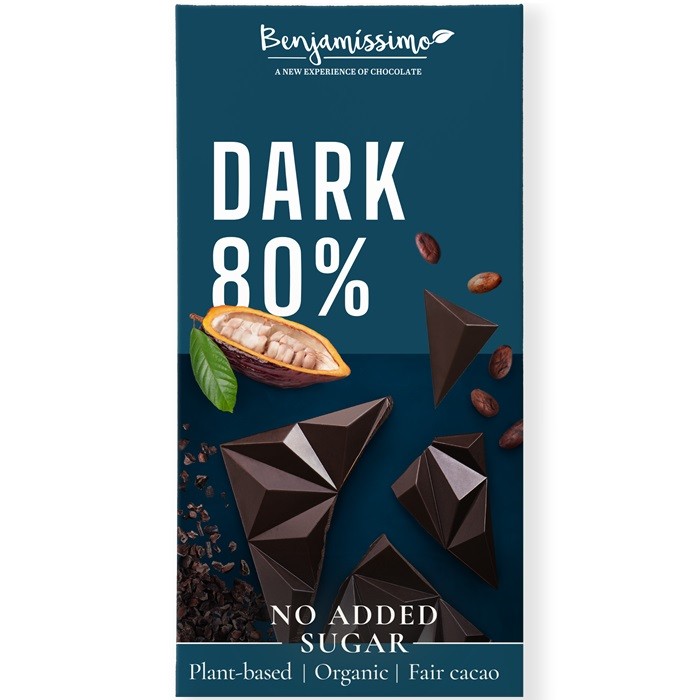 Ciocolata cu 80% cacao bio, fara zahar 60g Benjamissimo