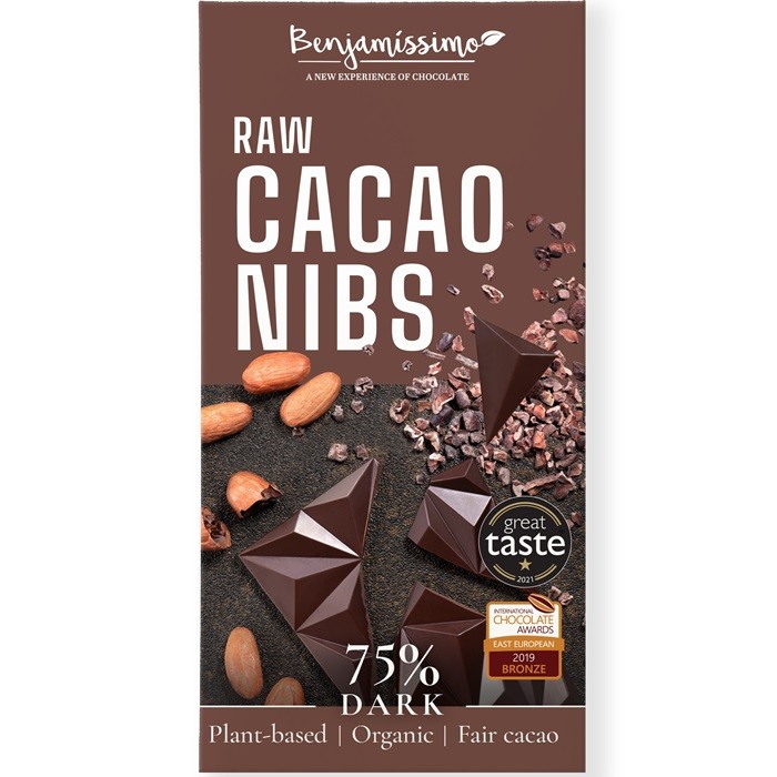 Ciocolata neagra 75% cu cacao nibs bio 60g Benjamissimo