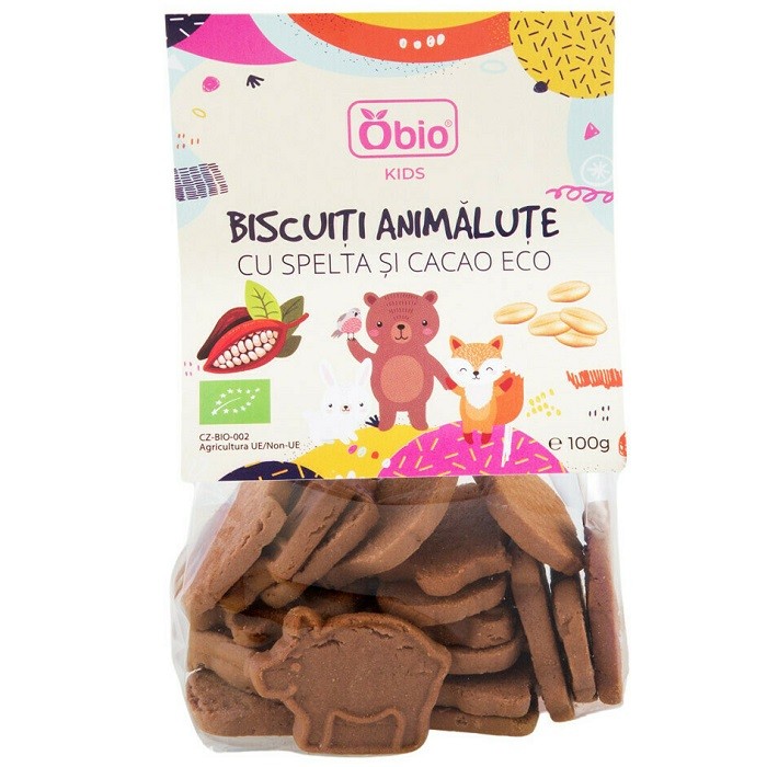 Biscuiti animalute cu spelta si cacao bio 100g Obio
