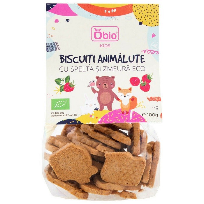 Biscuiti animalute cu spelta si zmeura bio 100g Obio
