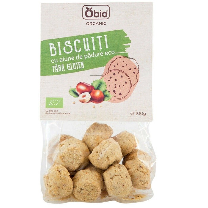 Biscuiti cu alune de padure bio, fara gluten 100g Obio