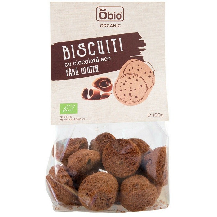 Biscuiti cu ciocolata bio, fara gluten 100g Obio