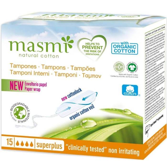 Tampoane interne din bumbac organic, superplus 4 picaturi 15 buc Masmi