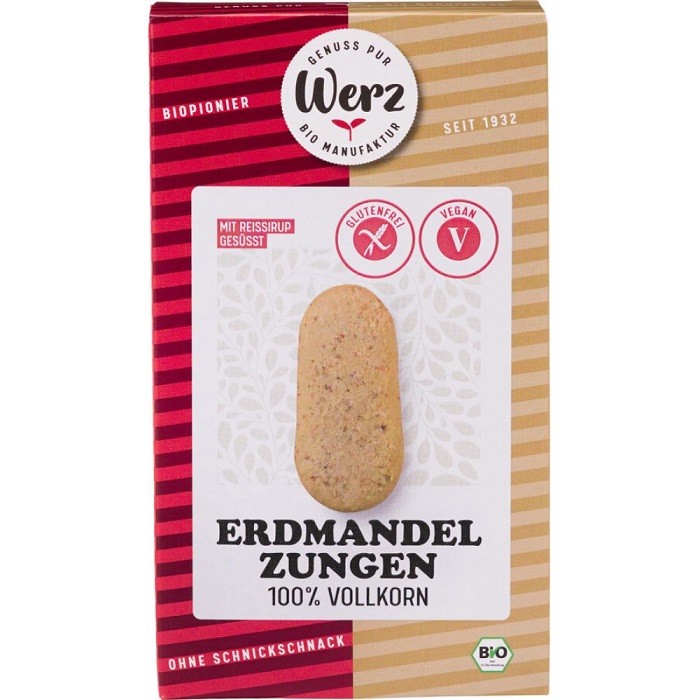 Biscuiti din faina integrala de orez si nuci tigru bio, fara gluten 125g Werz