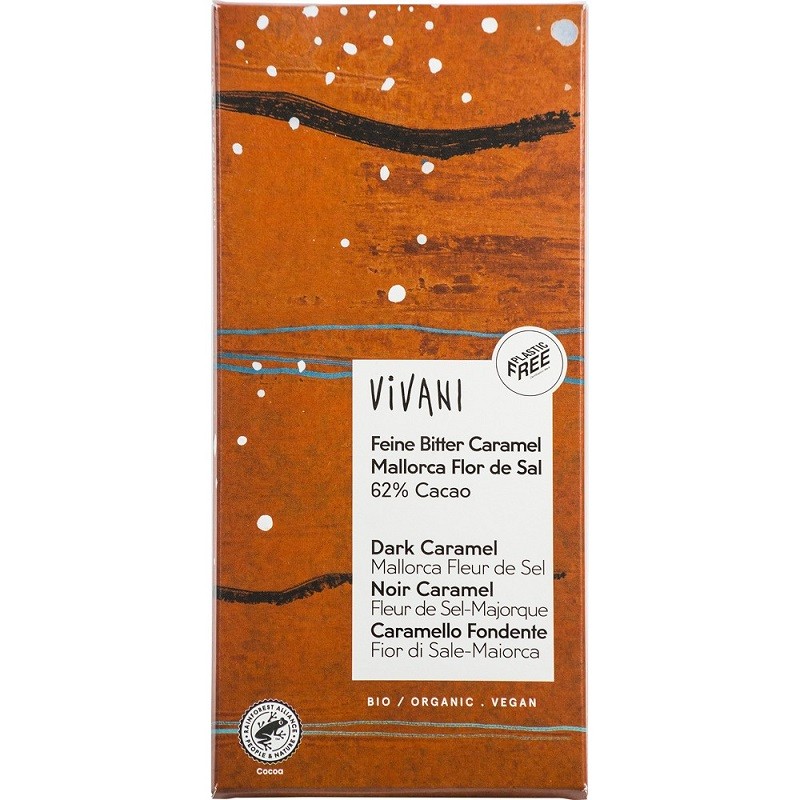 Ciocolata amaruie vegana cu caramel si flori de sare bio 80g Vivani