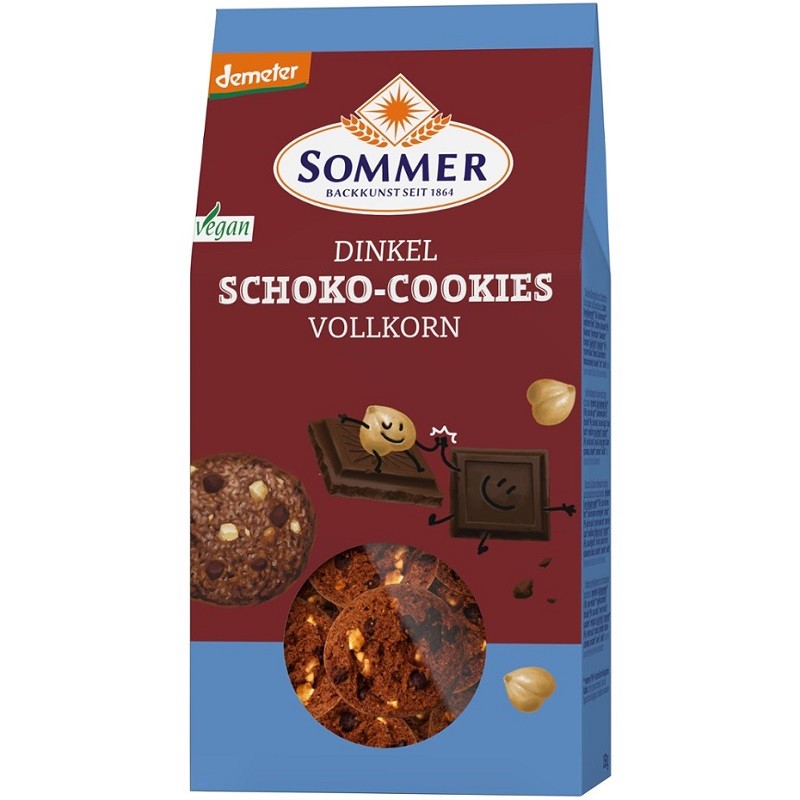 Biscuiti vegani din spelta integrala cu ciocolata si alune bio 150g Sommer-Co