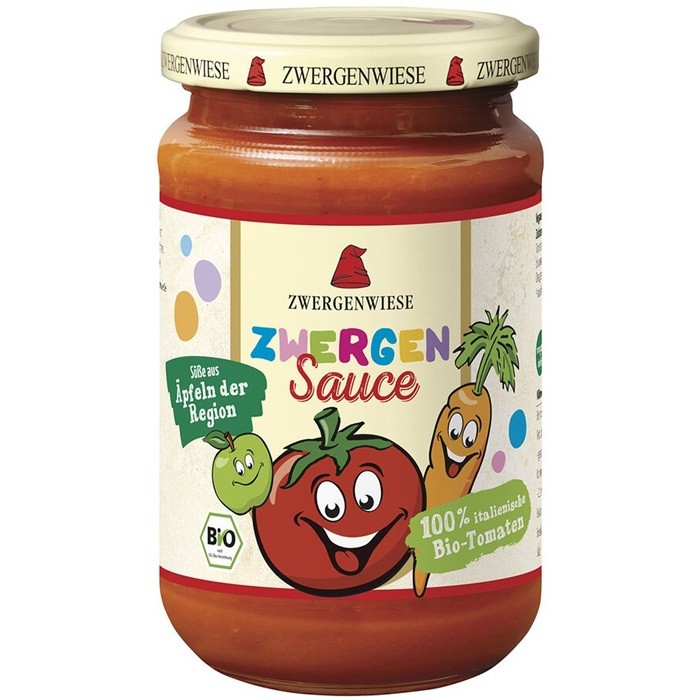 Sos de tomate pentru copii cu mere si morcovi bio, fara gluten 340ml Zwergenwiese