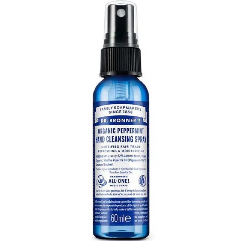 Spray de maini igienizant cu menta bio 60ml Dr Bronner