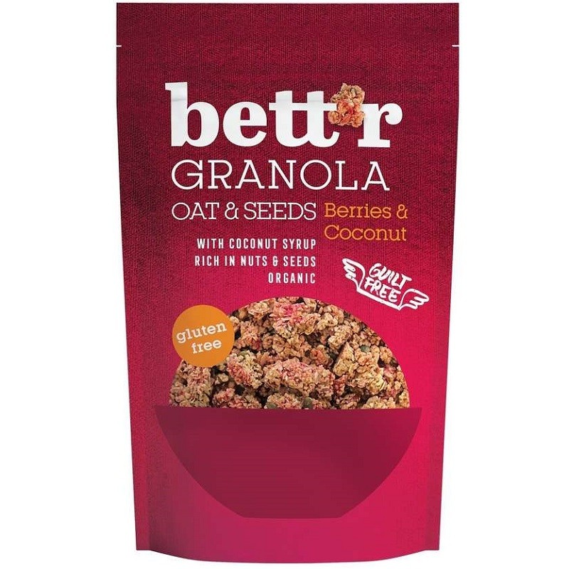 Granola cu fructe de padure si cocos bio, fara gluten 300g Bettr
