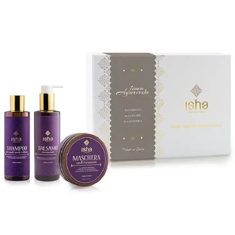 Set cadou ritual ayurvedic pentru par (sampon, balsam, masca) Isha Cosmetics
