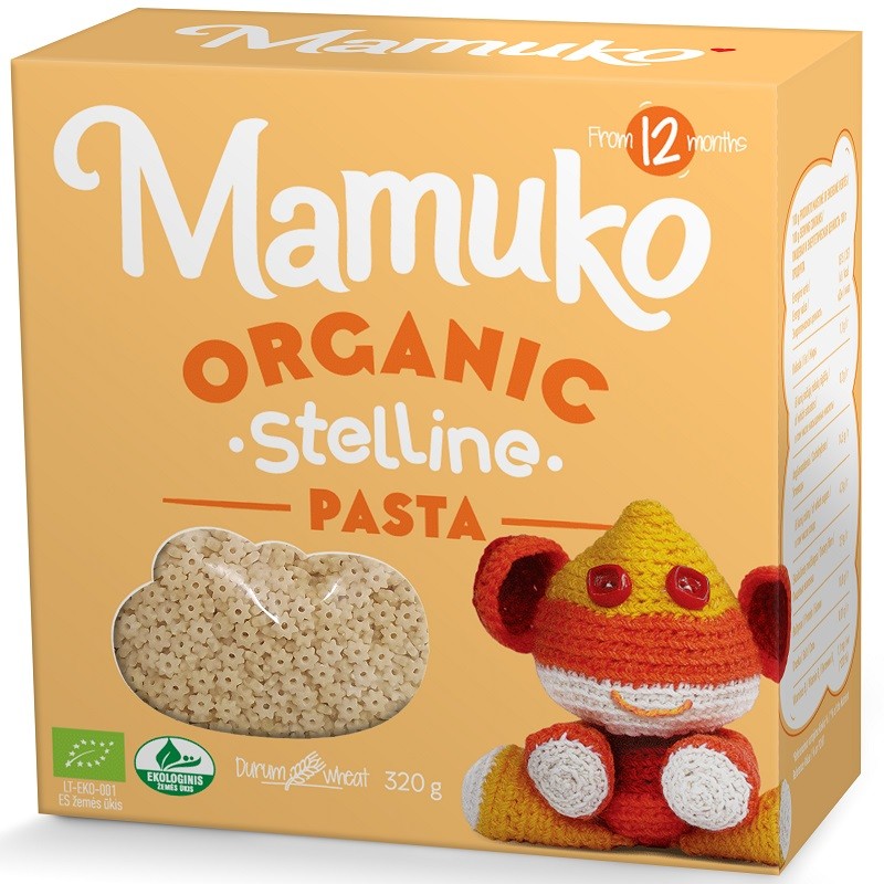 Paste din grau dur bio pt copii, in forma de stelute 320g Mamuko, 12+ luni