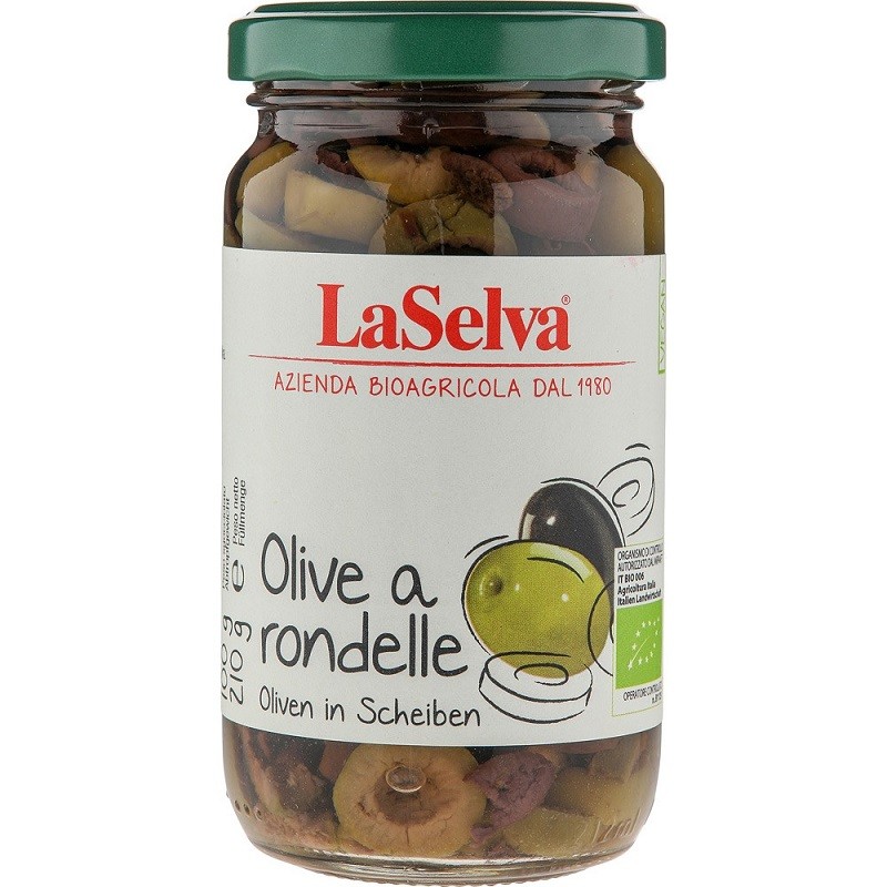 Masline verzi si negre bio, felii in saramura 210g LaSelva