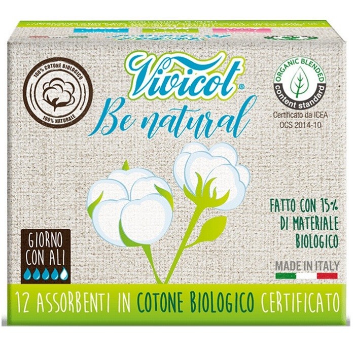 Absorbante de zi ultra subtiri din bumbac bio, 4 picaturi, 12 buc Vivicot