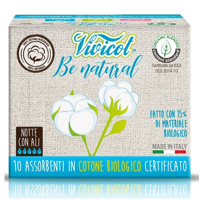 Absorbante de noapte lungi din bumbac bio, 10 buc, 5 picaturi Vivicot