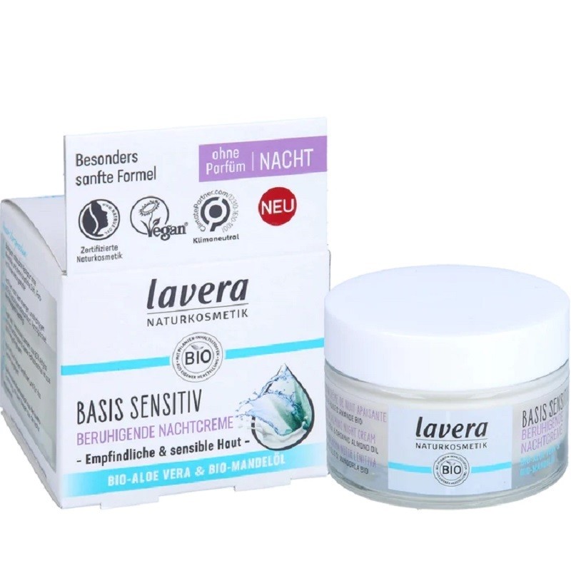 Crema de noapte regeneranta si calmanta, fara parfum, bio vegan Basis Sensitiv 50ml Lavera
