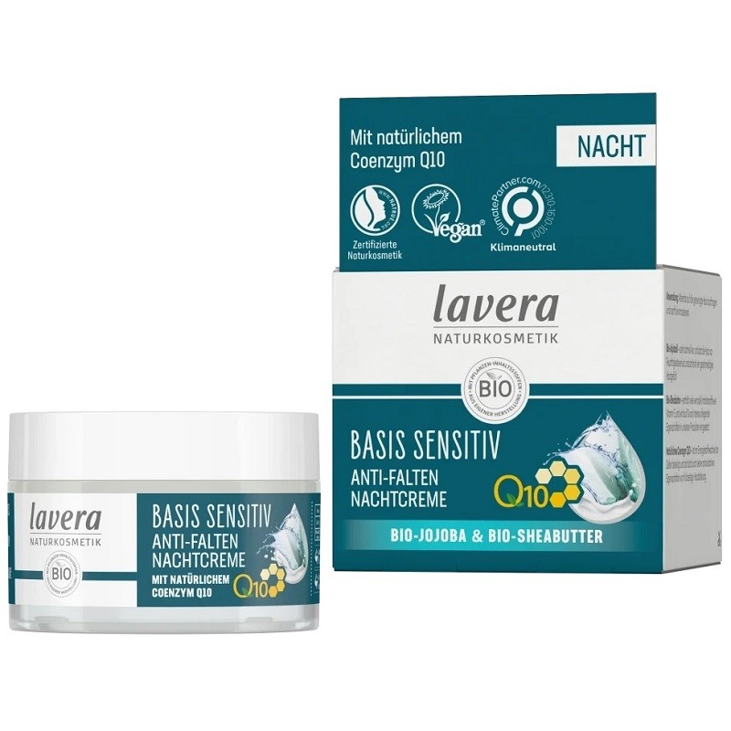 Crema de noapte antirid cu coenzima Q10, bio vegan Basis Sensitiv 50ml Lavera