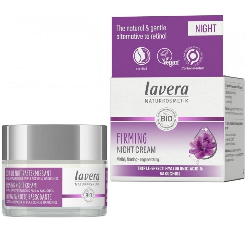 Crema de noapte antirid si fermitate cu acid hialuronic si bakuchiol, bio vegan 50ml Lavera