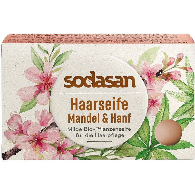 Sapun solid pentru par cu migdale si canepa 100g Sodasan