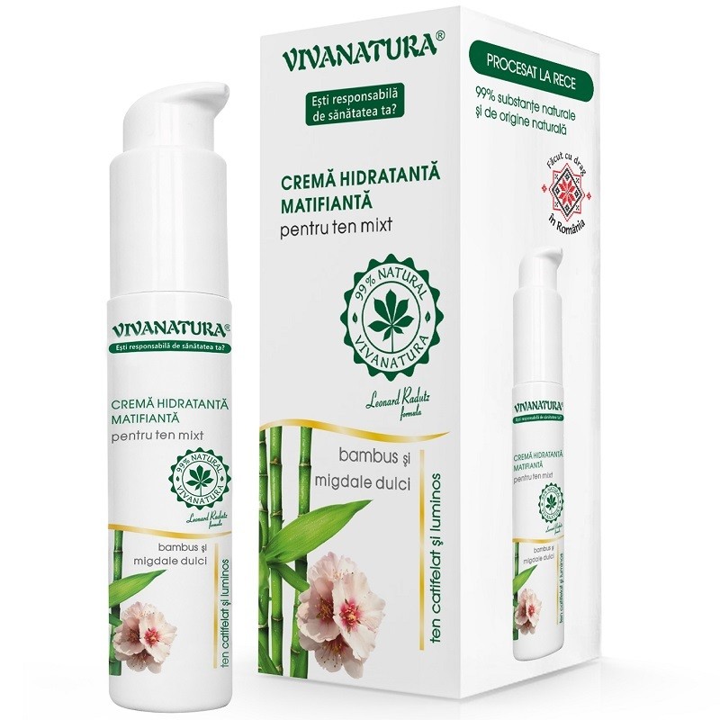 Crema hidratanta matifianta pentru ten mixt cu bambus si migdale dulci, naturala 45ml VivaNatura