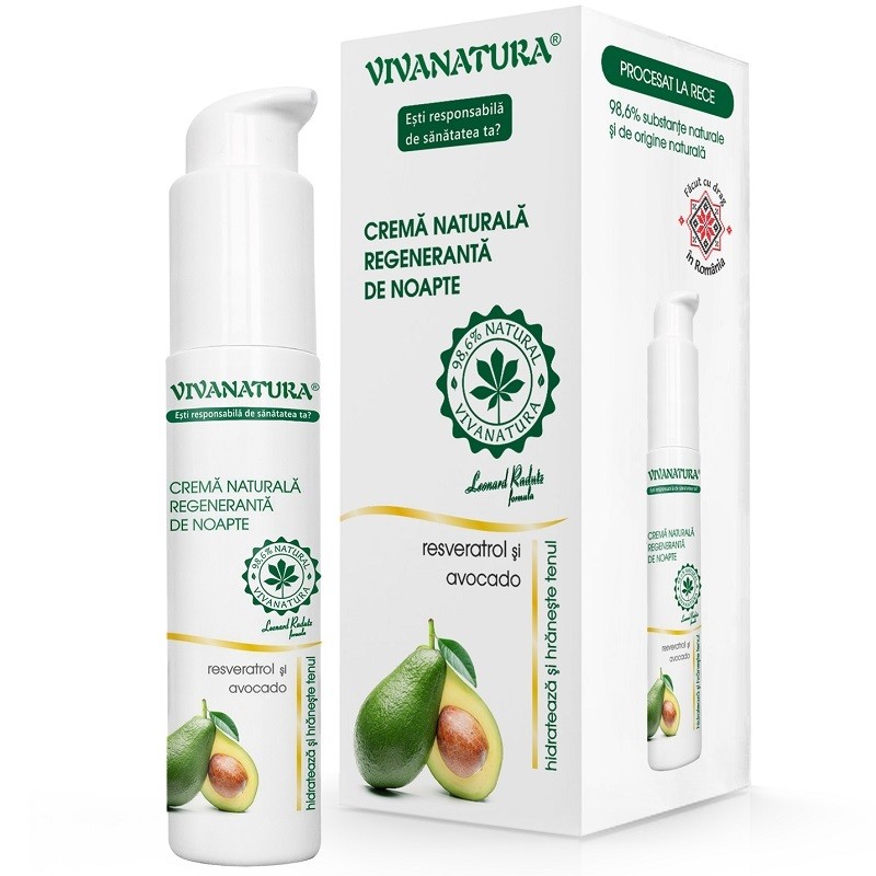 Crema regeneranta de noapte cu avocado și resveratrol, naturala 45ml VivaNatura