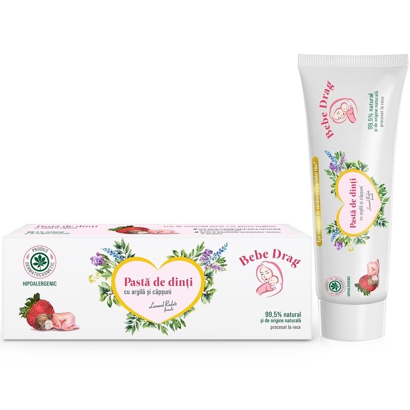 Pasta de dinti cu argila si capsune, naturala 50ml Bebe Drag VivaNatura