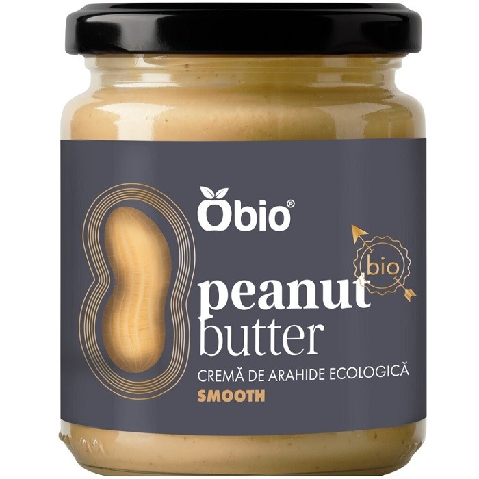 Crema de arahide smooth bio, fara gluten, fara sare 250g Obio