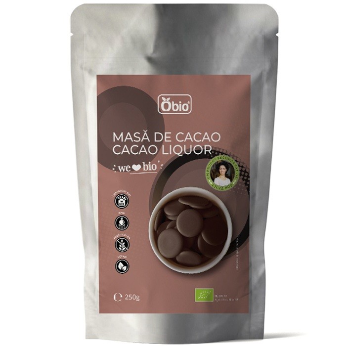Masa de cacao raw bio, fara gluten (Cacao liquor) 250g Obio
