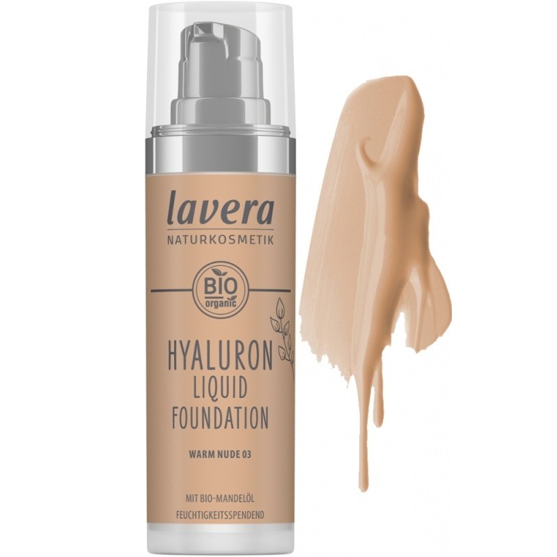 Fond de ten natural cu acid hialuronic Hyaluron Liquid Warm Nude 03, bio vegan 30ml Lavera